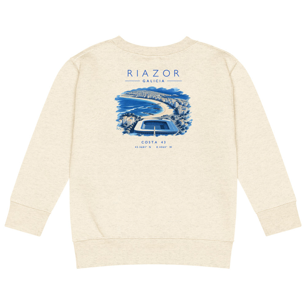Sudadera Riazor niño crudo de Costa 43, espalda con el grabado