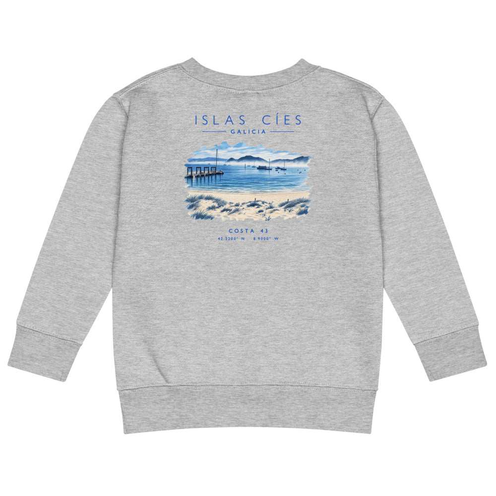 Sudadera Islas Cíes niño gris de Costa 43, espalda con el grabado