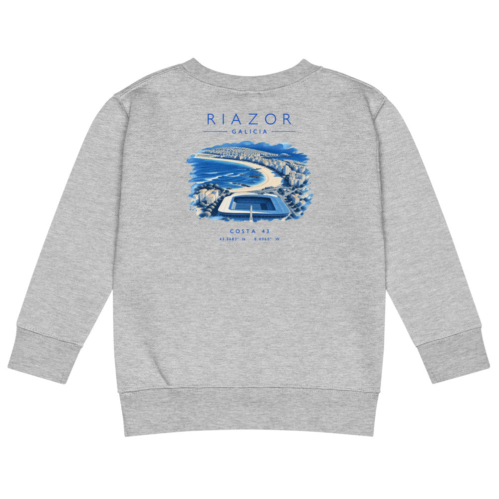 Sudadera Riazor niño gris de Costa 43, espalda con el grabado