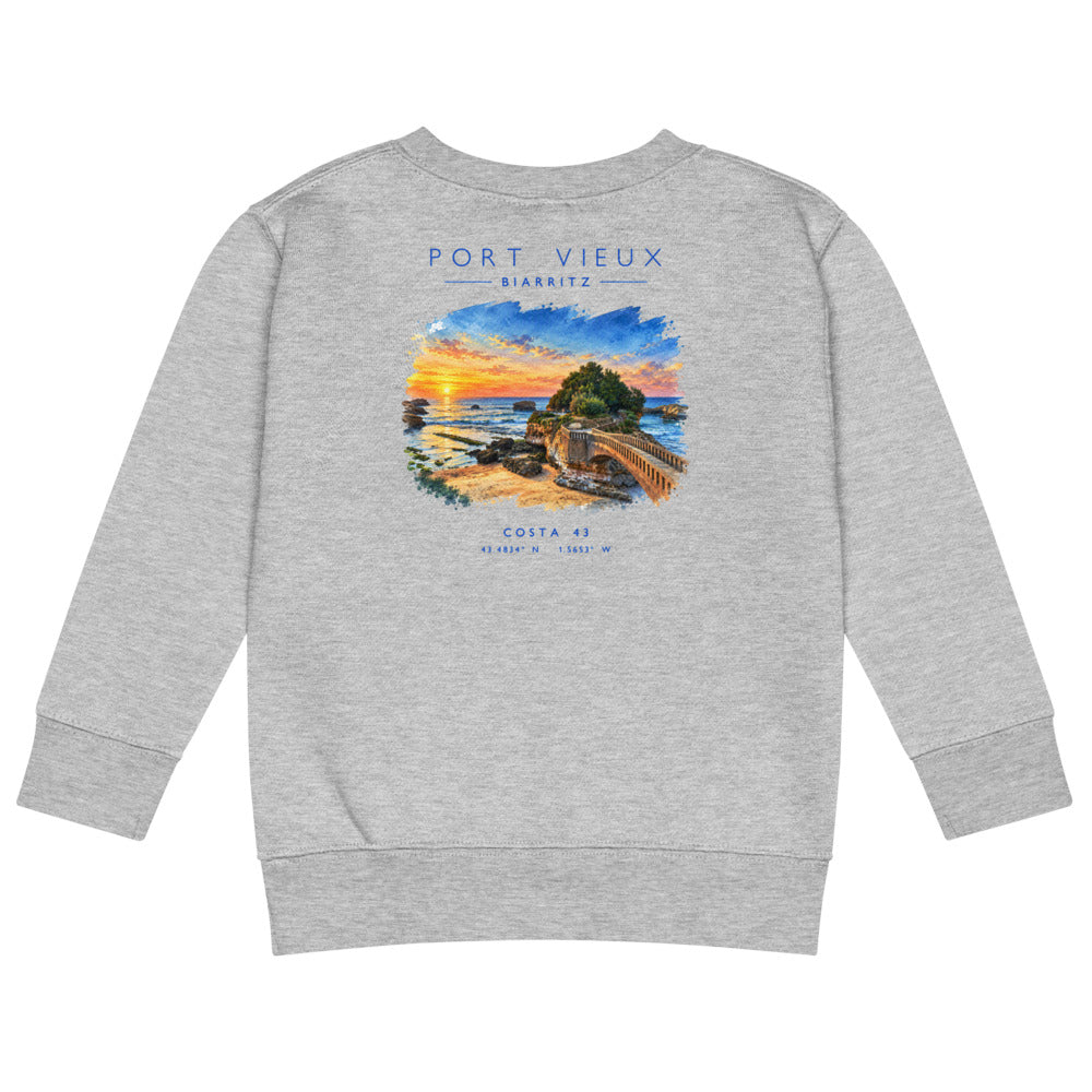 Sudadera Port Vieux niño gris de Costa 43, espalda con el grabado