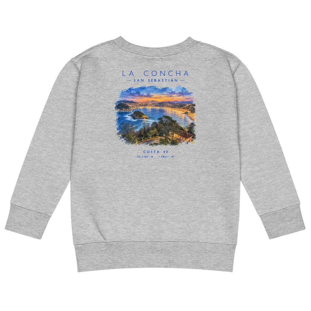 Sudadera La Concha niño gris de Costa 43, espalda con el grabado