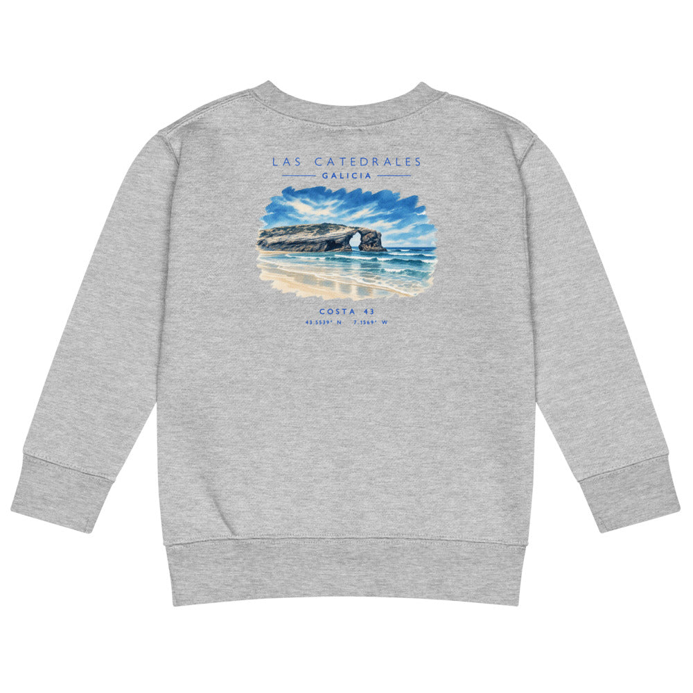 Sudadera Las Catedrales niño gris de Costa 43, espalda con el grabado