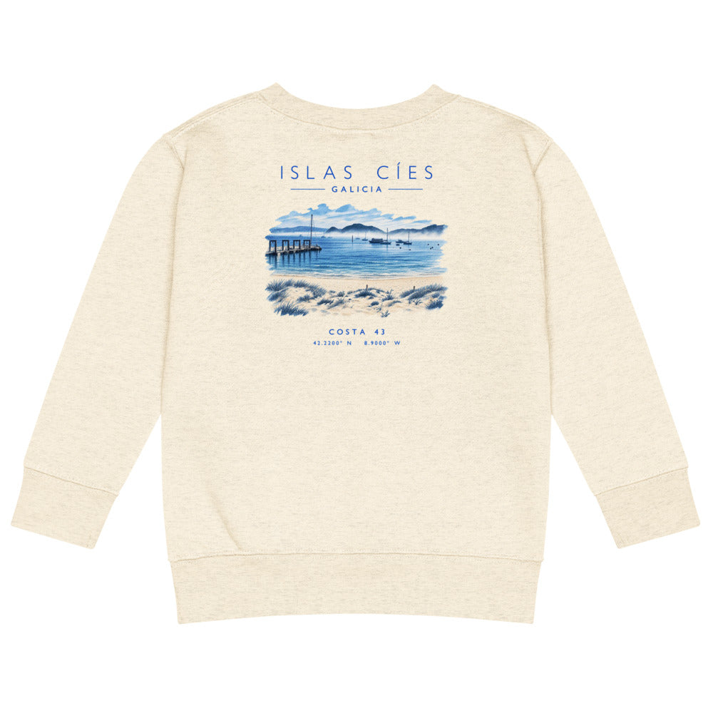 Sudadera Islas Cíes niño crudo de Costa 43, espalda con el grabado