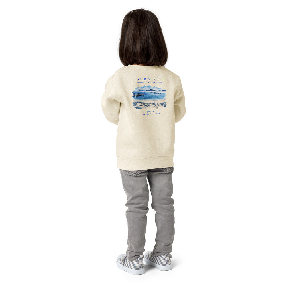 Sudadera Islas Cíes niño crudo de Costa 43, niña de espaldas