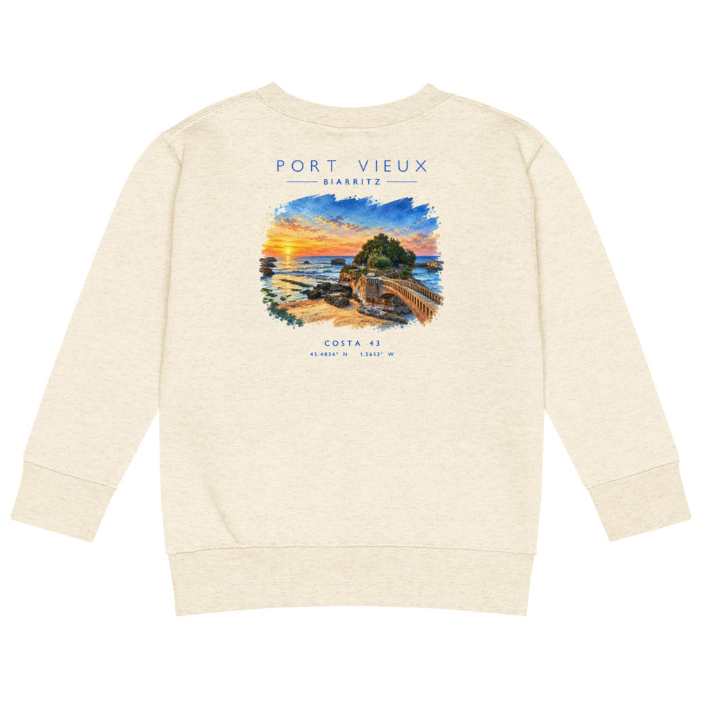 Sudadera Port Vieux niño crudo de Costa 43, espalda con el grabado