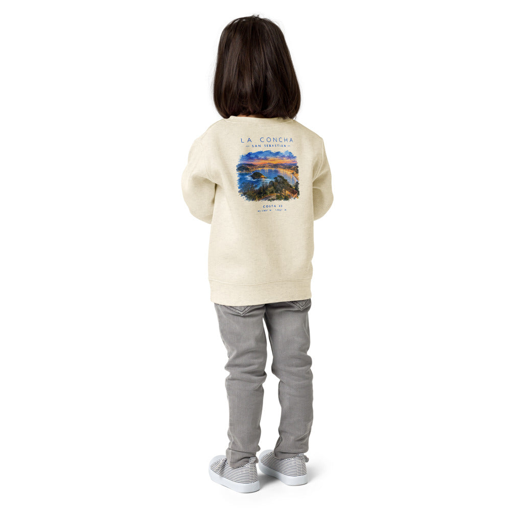 Sudadera La Concha niño crudo de Costa 43, niña de espaldas