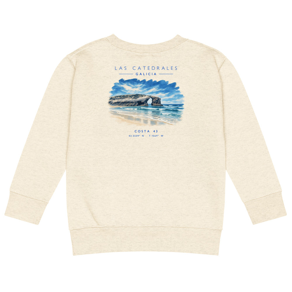 Sudadera Las Catedrales niño crudo de Costa 43, espalda con el grabado