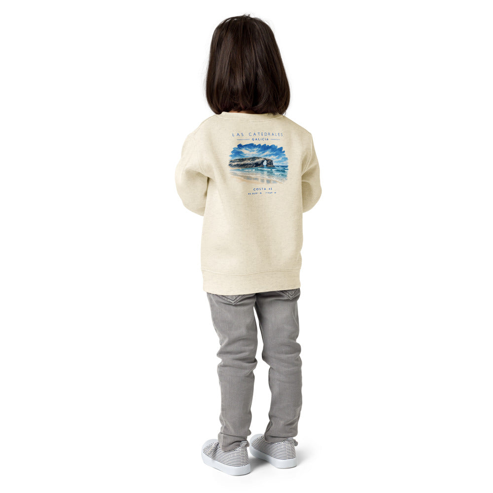 Sudadera Las Catedrales niño crudo de Costa 43, niña de espaldas
