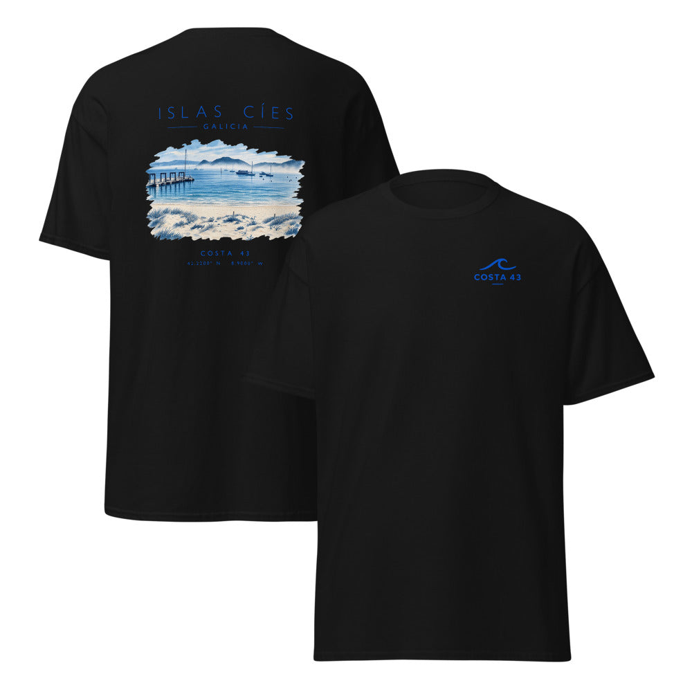 Camiseta Islas Cíes negra de Costa 43, delante y detrás
