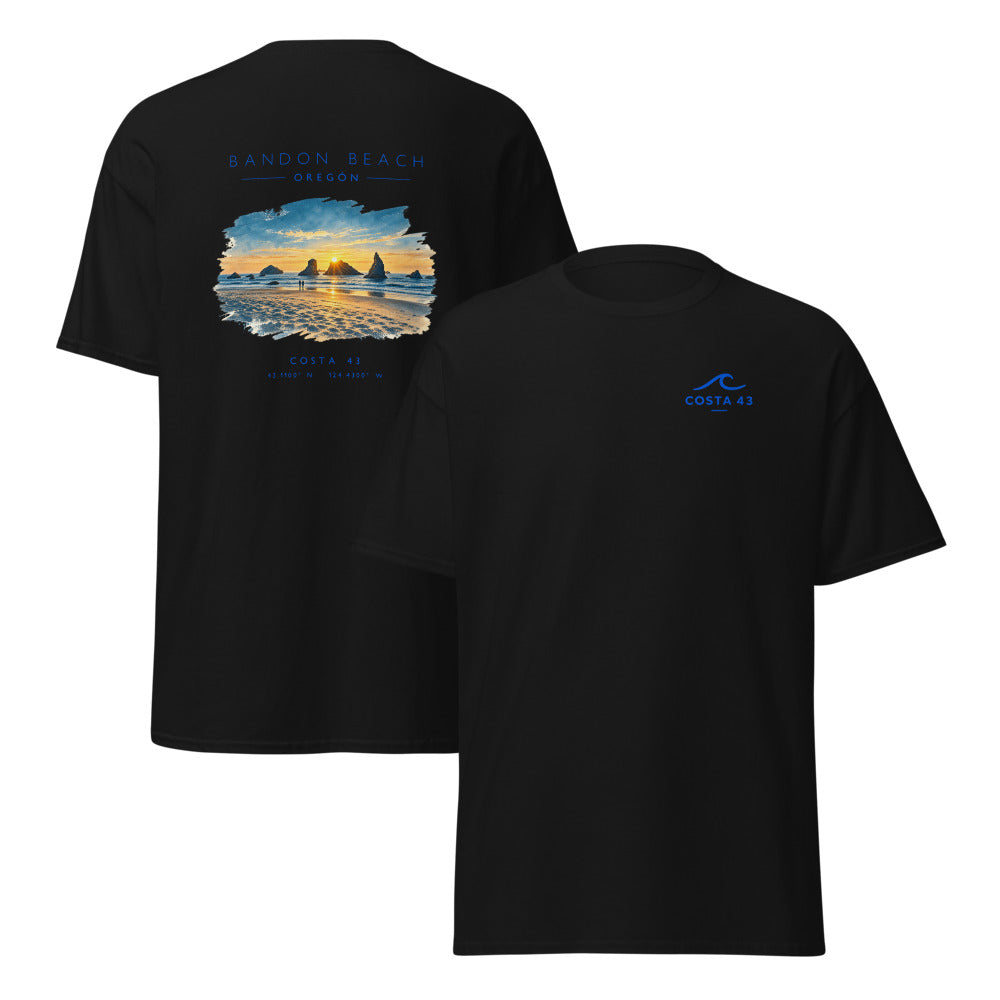 Camiseta Bandon Beach negra de Costa 43, delante y detrás