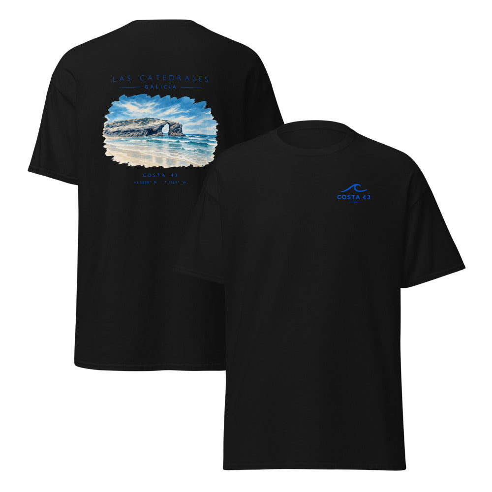 Camiseta Las Catedrales negra de Costa 43, delante y detrás