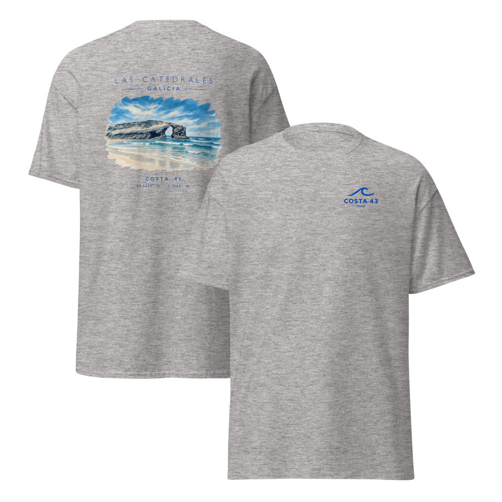Camiseta Las Catedrales gris de Costa 43, delante y detrás