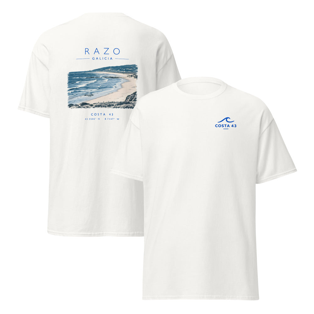 Camiseta Razo blanca de Costa 43, delante y detrás