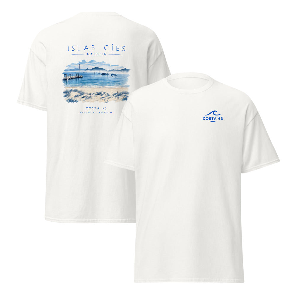 Camiseta Islas Cíes blanca de Costa 43, delante y detrás