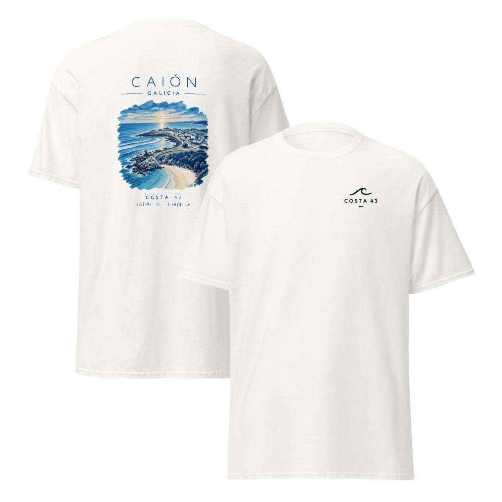 Camiseta Caión blanca de Costa 43, delante y detrás