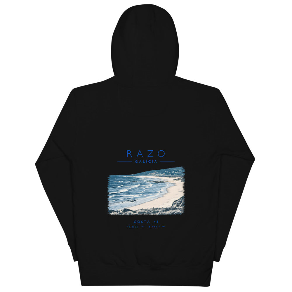 Sudadera con capucha Razo negra de Costa 43, espalda con el grabado