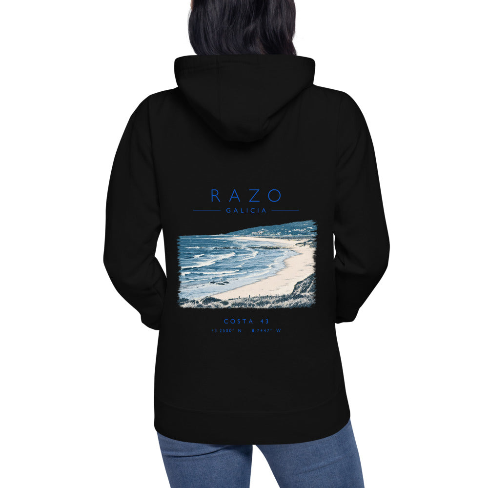 Sudadera con capucha Razo negra de Costa 43, puesta, de espaldas