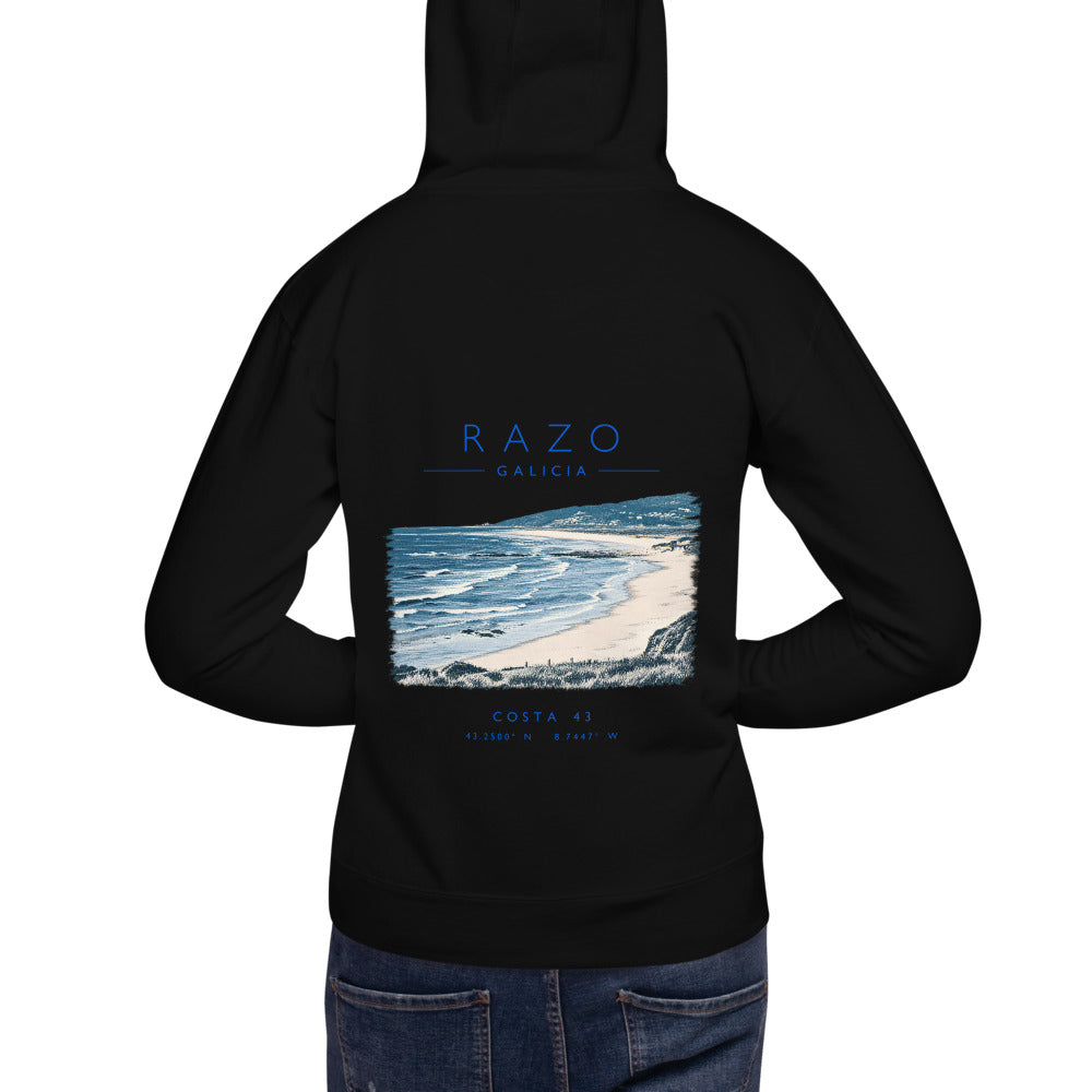 Sudadera con capucha Razo negra de Costa 43, modelo de espaldas