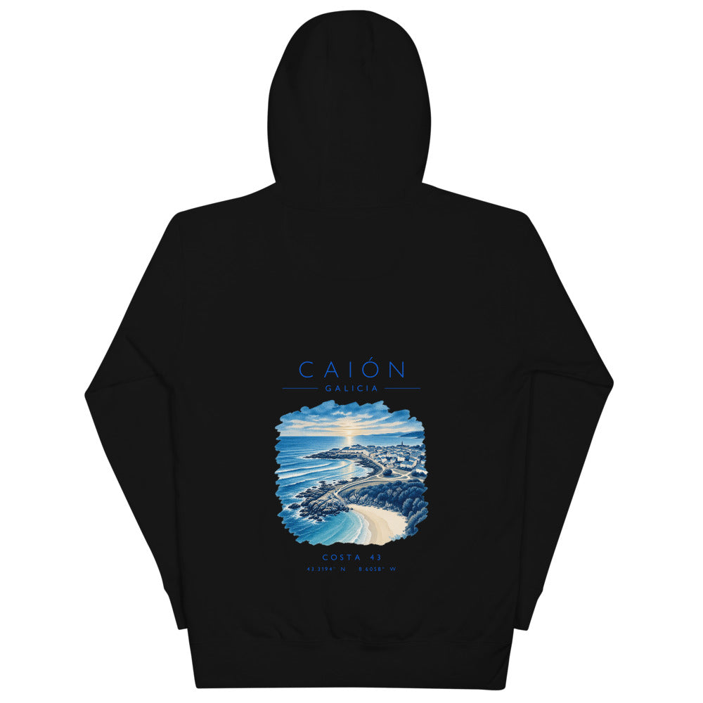 Sudadera con capucha Caión negra de Costa 43, espalda con el grabado