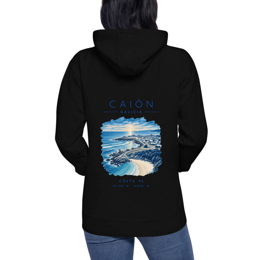 Sudadera con capucha Caión negra de Costa 43, puesta, de espaldas