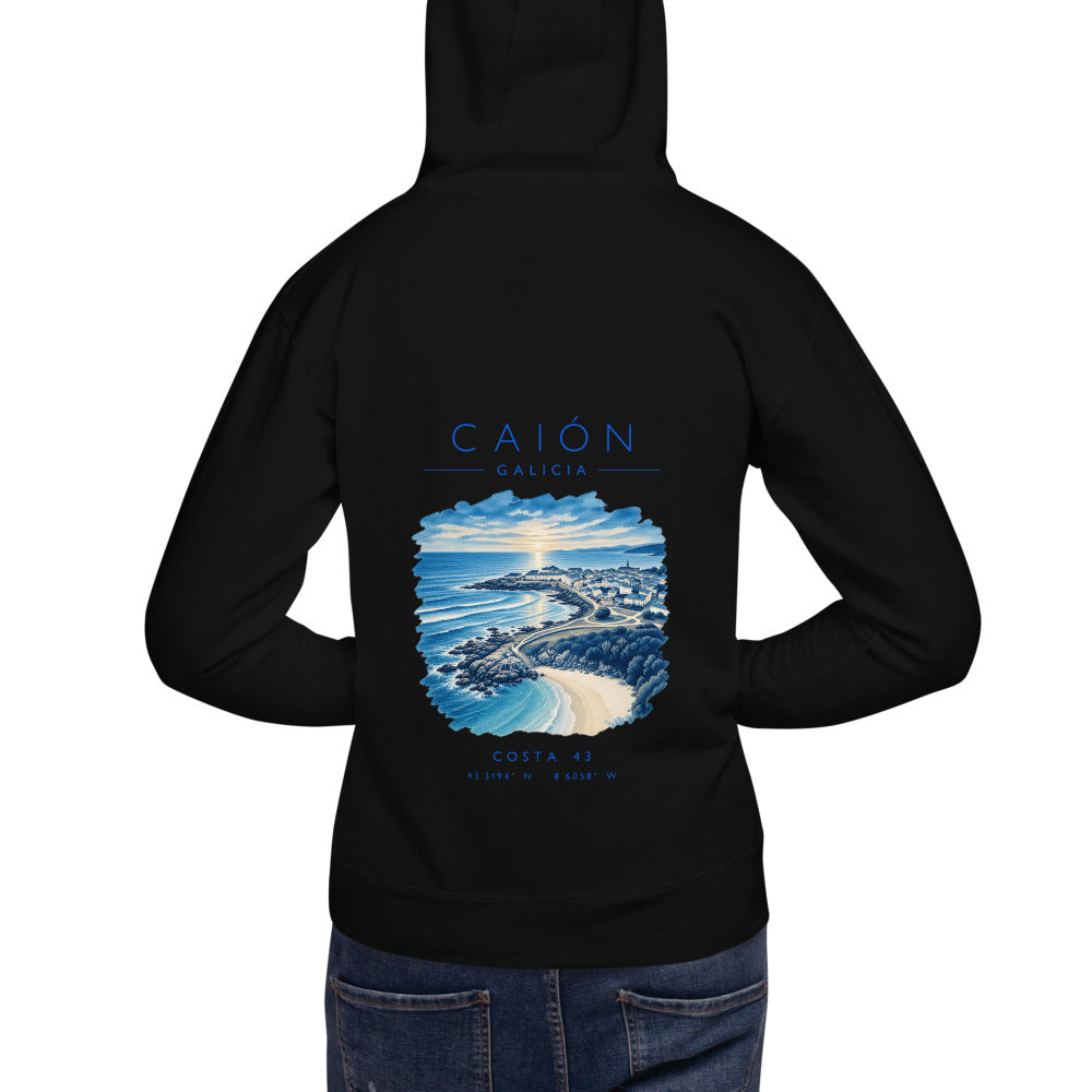 Sudadera con capucha Caión negra de Costa 43, modelo de espaldas