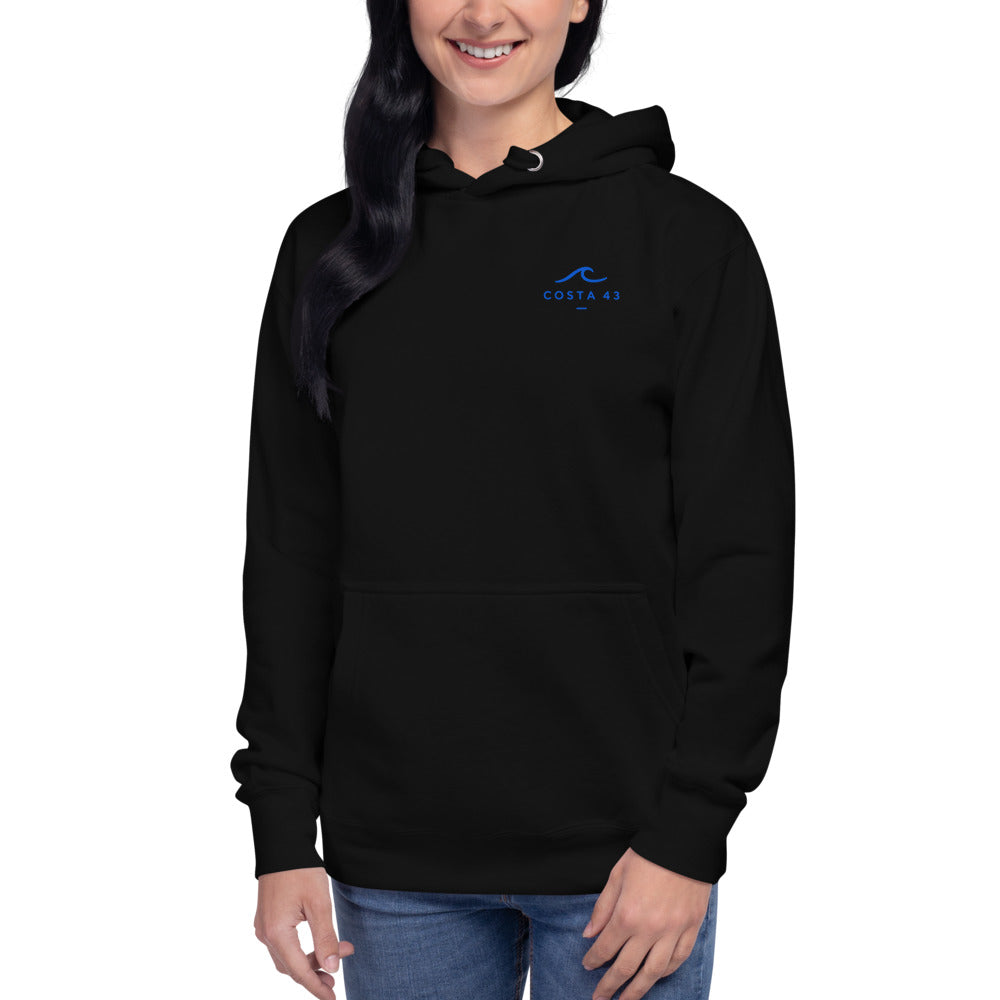 Sudadera con capucha Caión negra de Costa 43, puesta, de frente