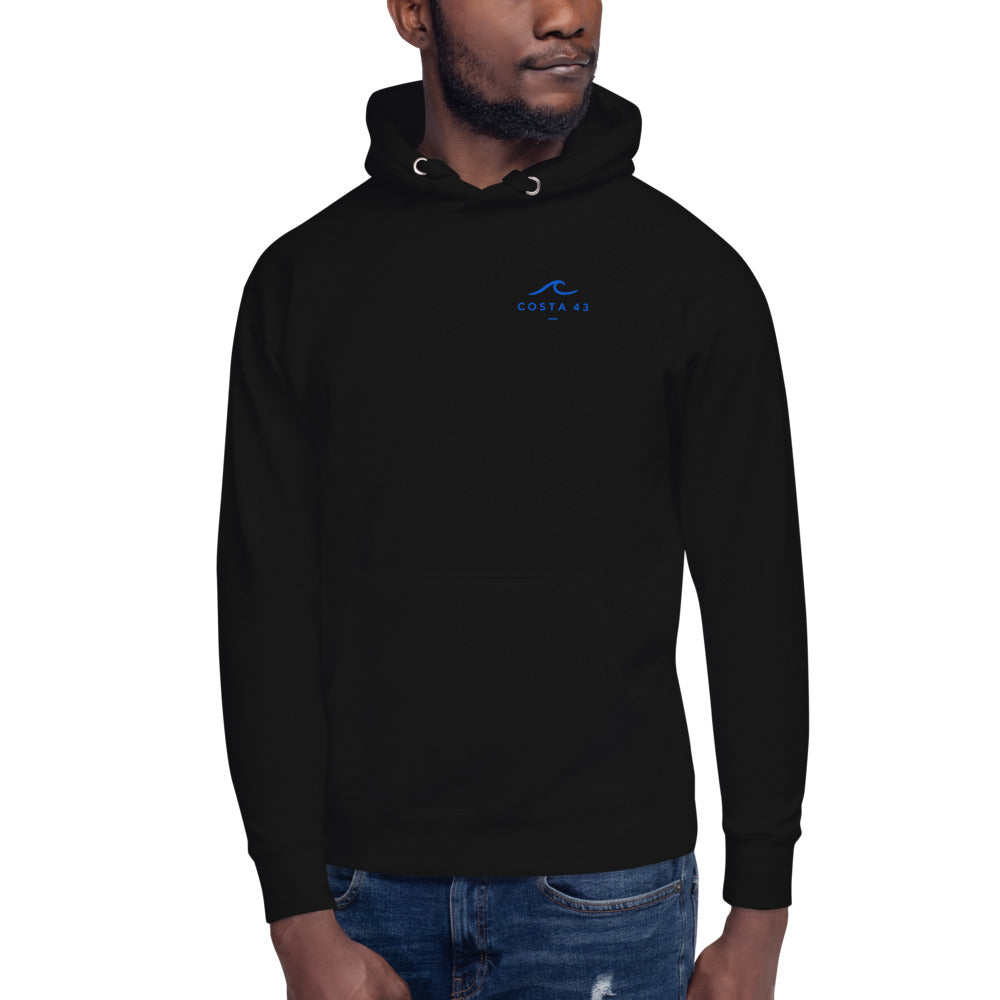 Sudadera con capucha Caión negra de Costa 43, modelo de frente