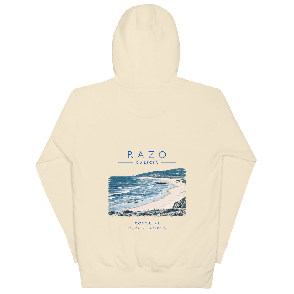 Sudadera con capucha Razo hueso de Costa 43, espalda con el grabado