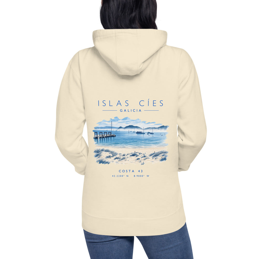 Sudadera con capucha Islas Cíes hueso de Costa 43, puesta, de espaldas