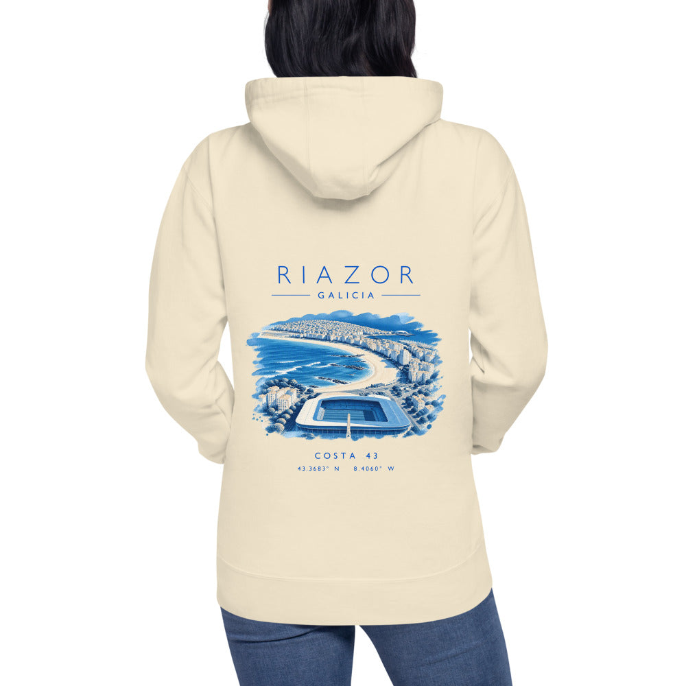 Sudadera con capucha Riazor hueso de Costa 43, puesta, de espaldas
