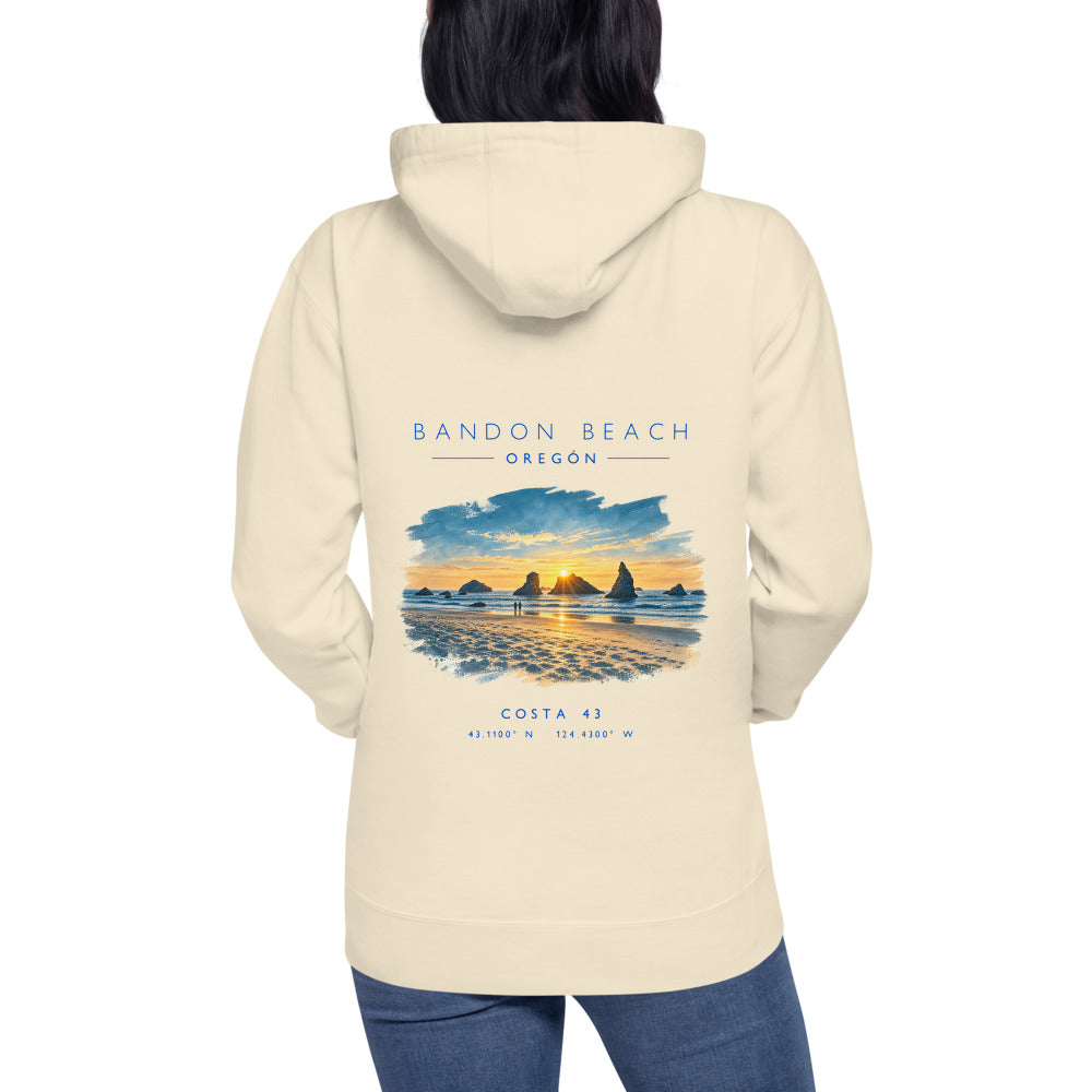 Sudadera con capucha Bandon Beach hueso de Costa 43, puesta, de espaldas