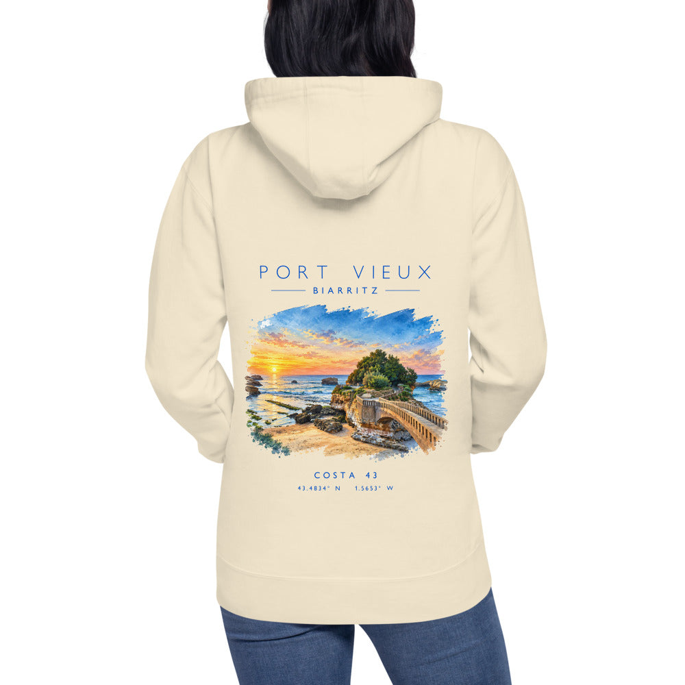 Sudadera con capucha Port Vieux hueso de Costa 43, puesta, de espaldas