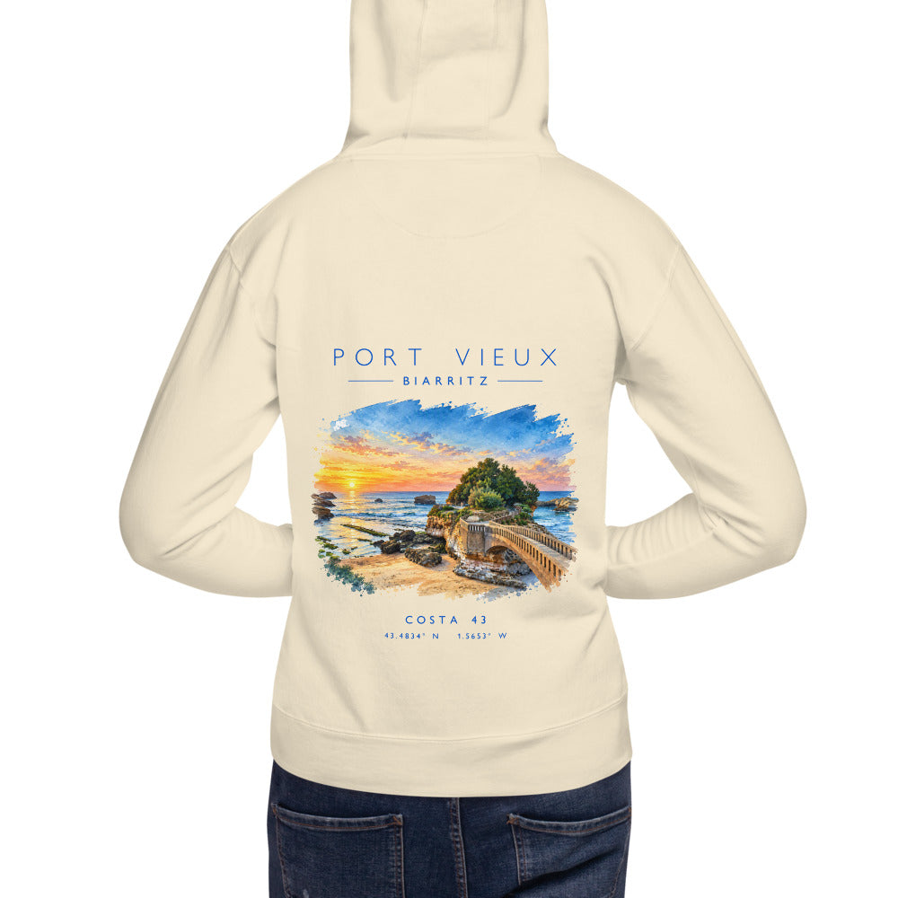 Sudadera con capucha Port Vieux hueso de Costa 43, modelo de espaldas