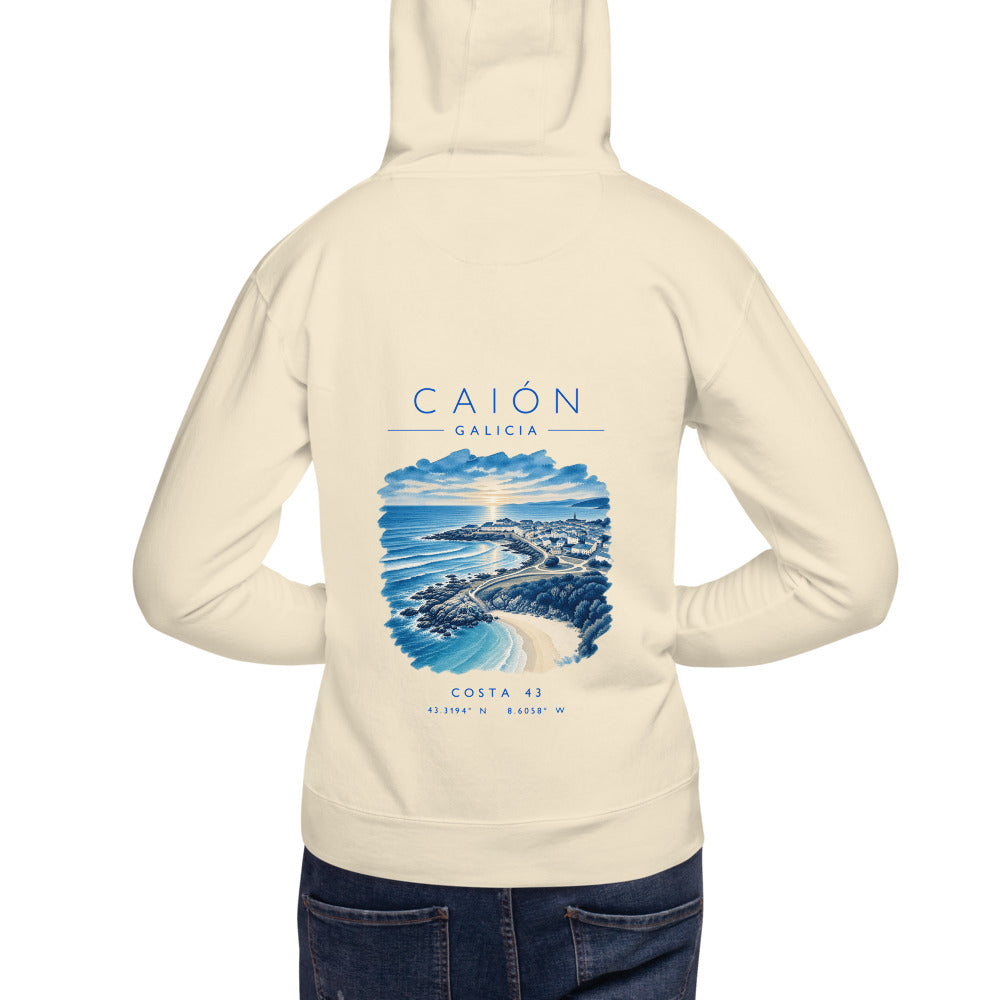 Sudadera con capucha Caión hueso de Costa 43, modelo de espaldas