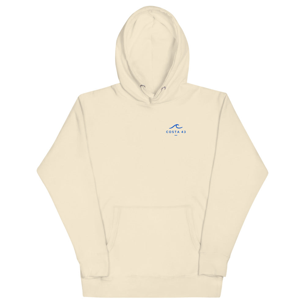 Sudadera con capucha La Concha hueso de Costa 43, delante con el logo