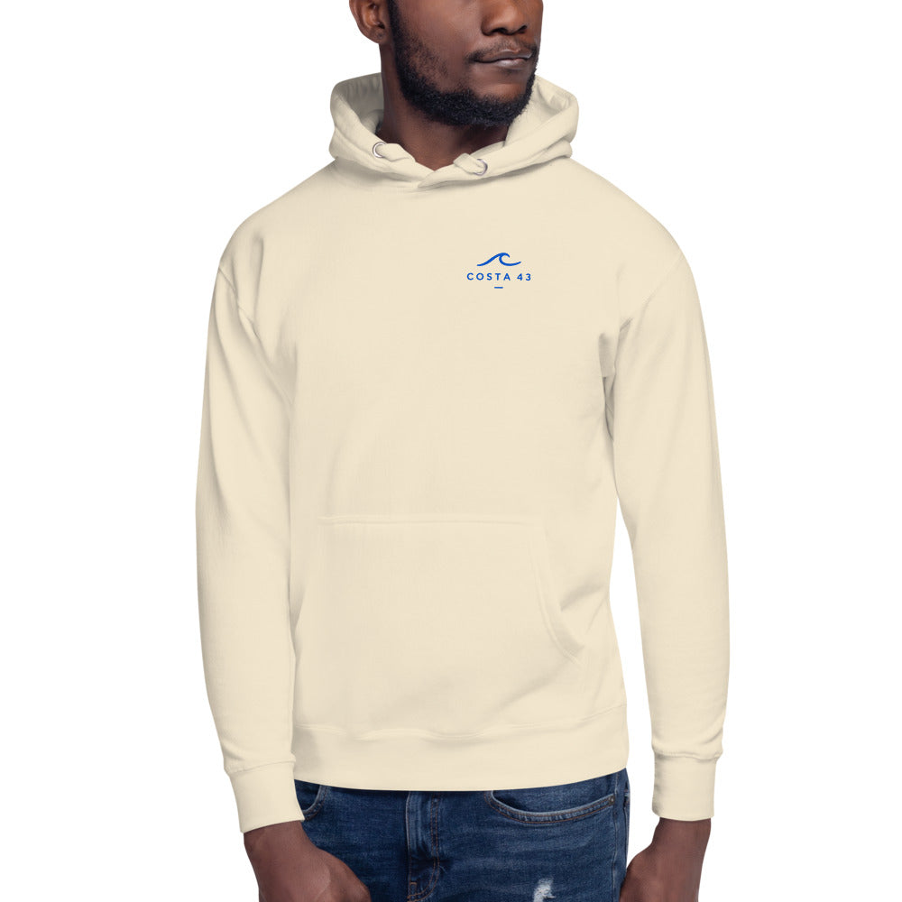 Sudadera con capucha Las Catedrales hueso de Costa 43, modelo de frente