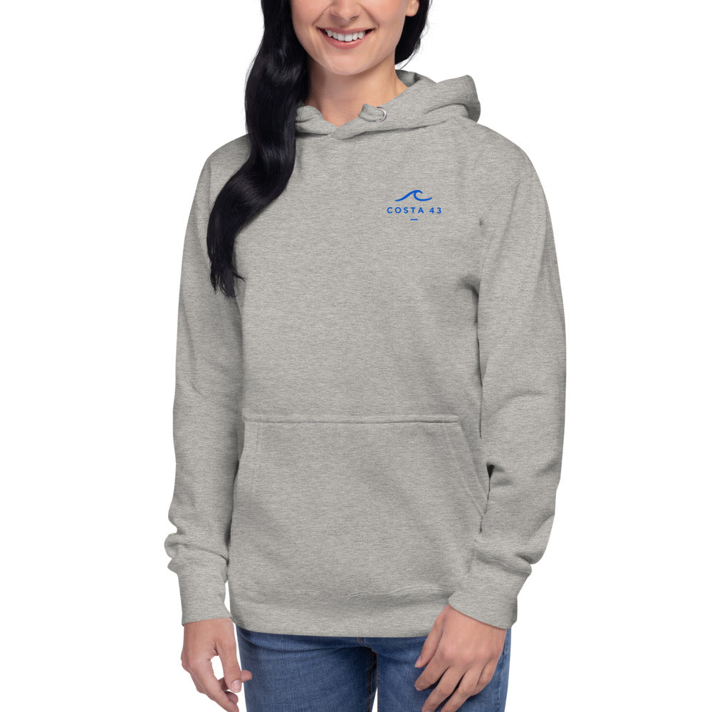 Sudadera con capucha Las Catedrales gris de Costa 43, puesta, de frente