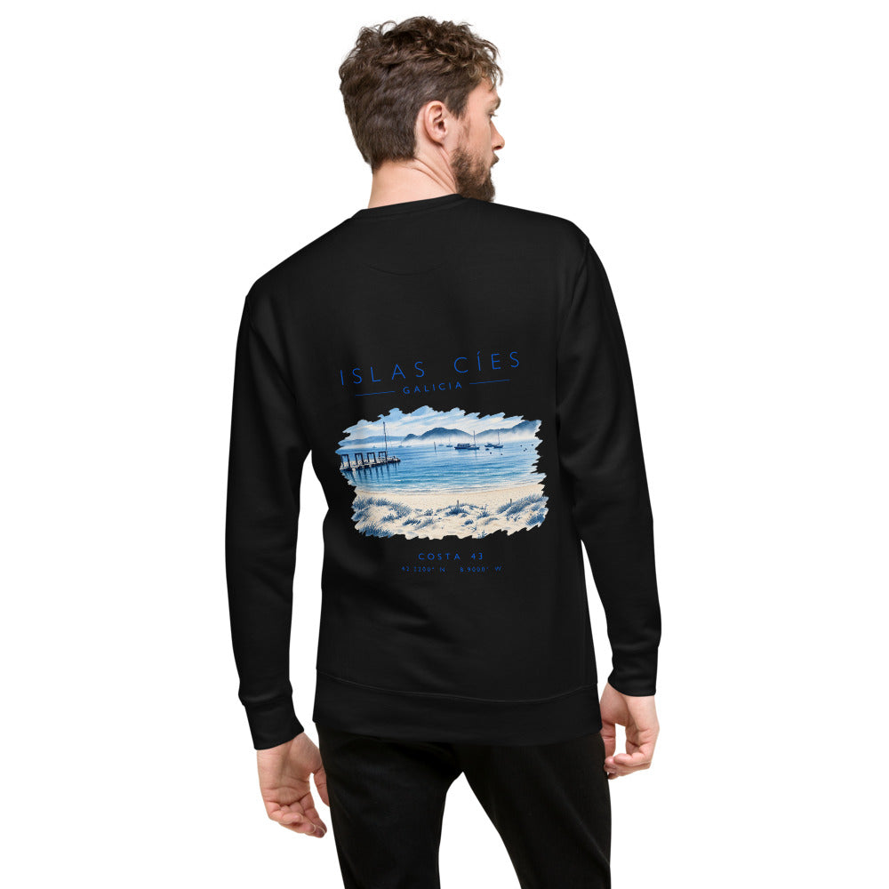 Sudadera Islas Cíes negra de Costa 43, modelo de espaldas