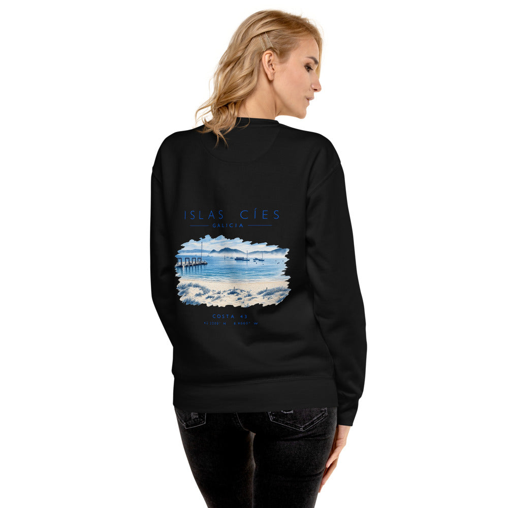 Sudadera Islas Cíes negra de Costa 43, puesta, de espaldas