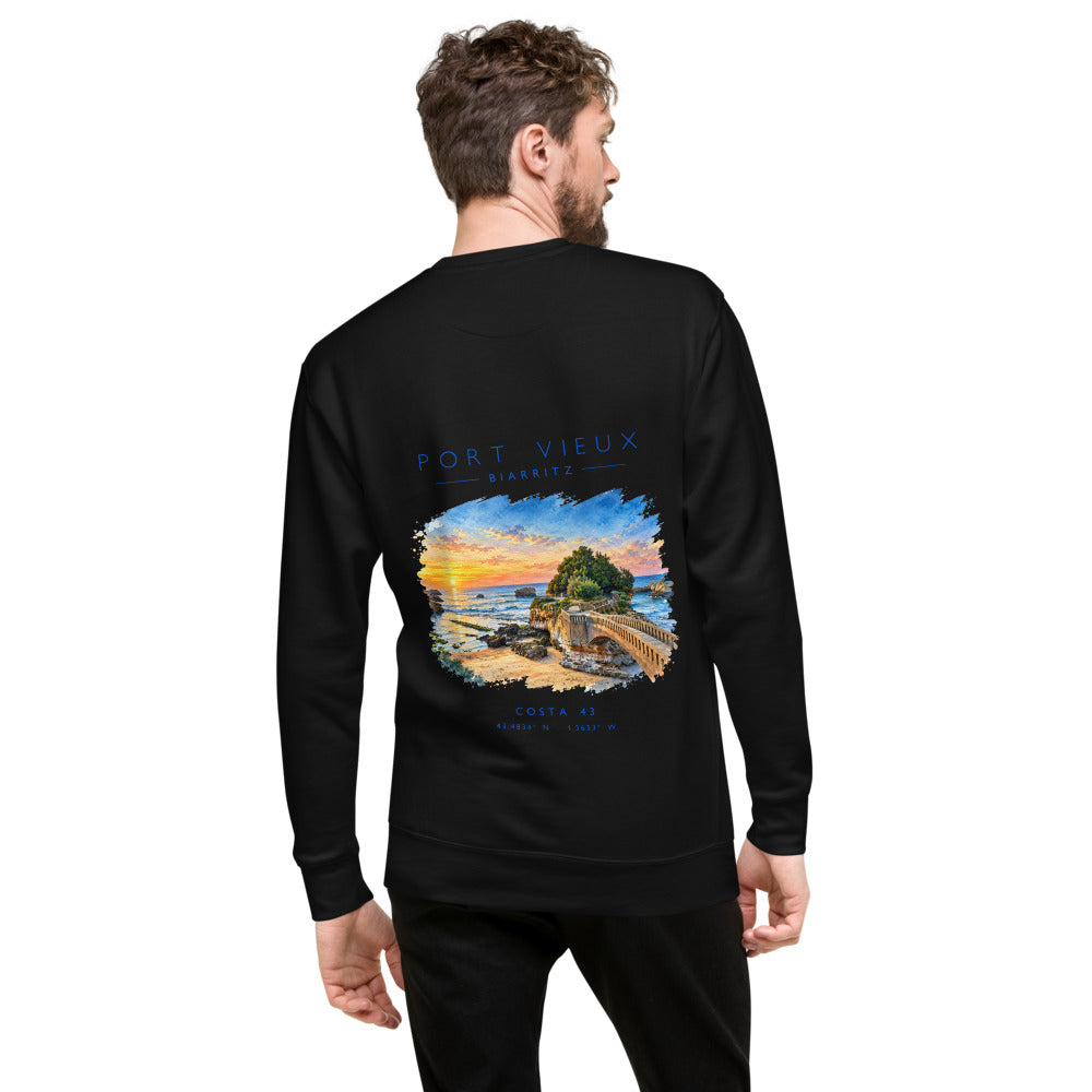 Sudadera Port Vieux negra de Costa 43, modelo de espaldas