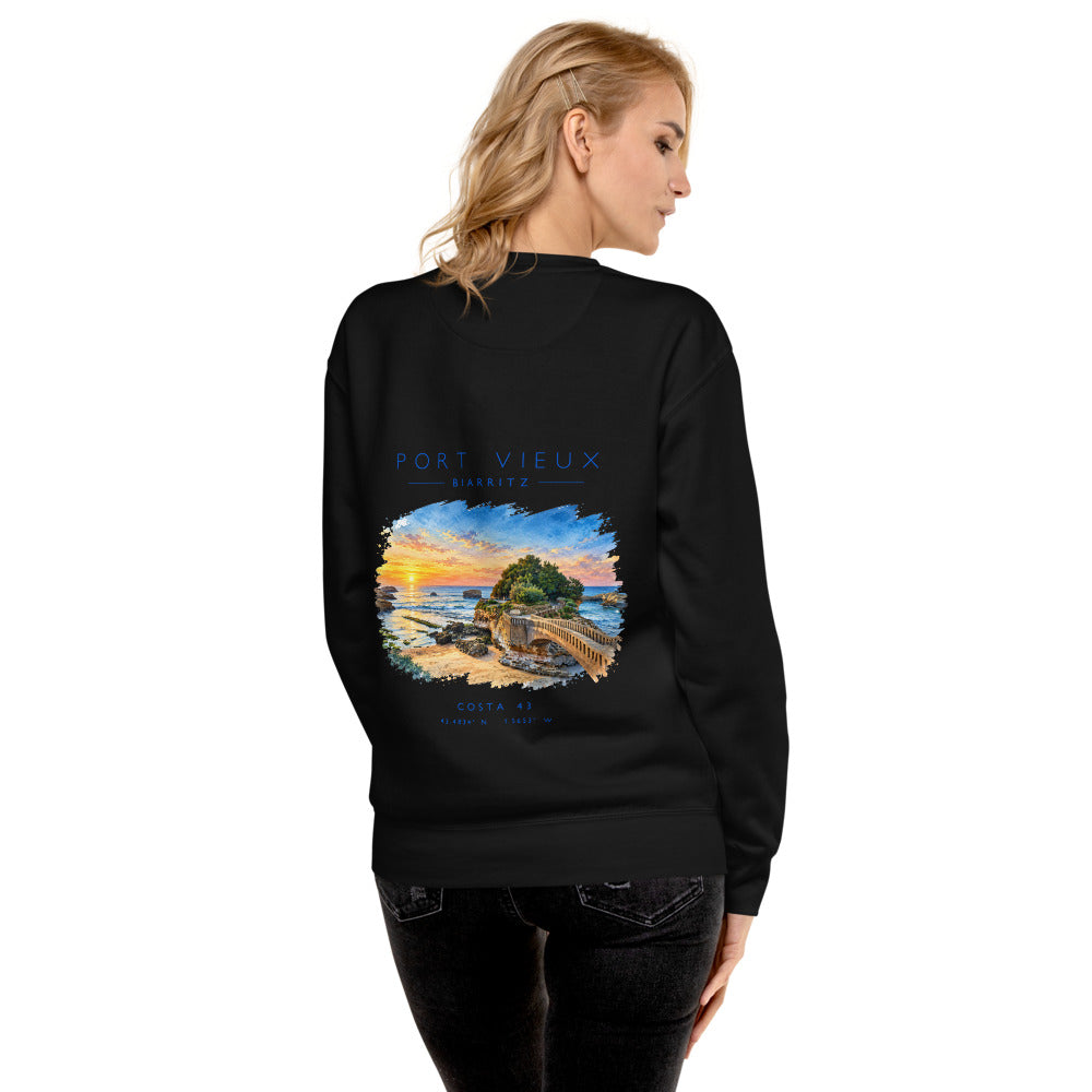 Sudadera Port Vieux negra de Costa 43, puesta, de espaldas