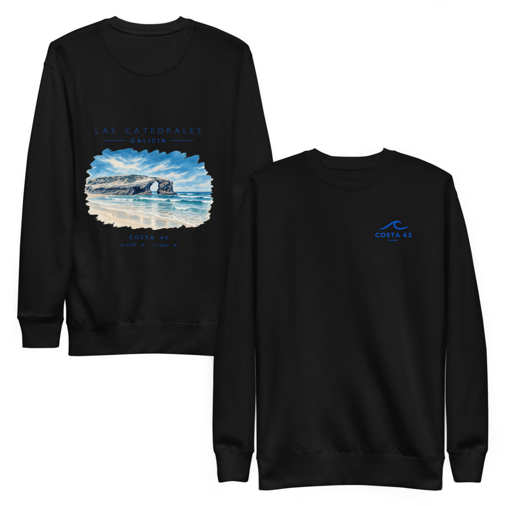 Sudadera Las Catedrales negra de Costa 43, delante y detrás