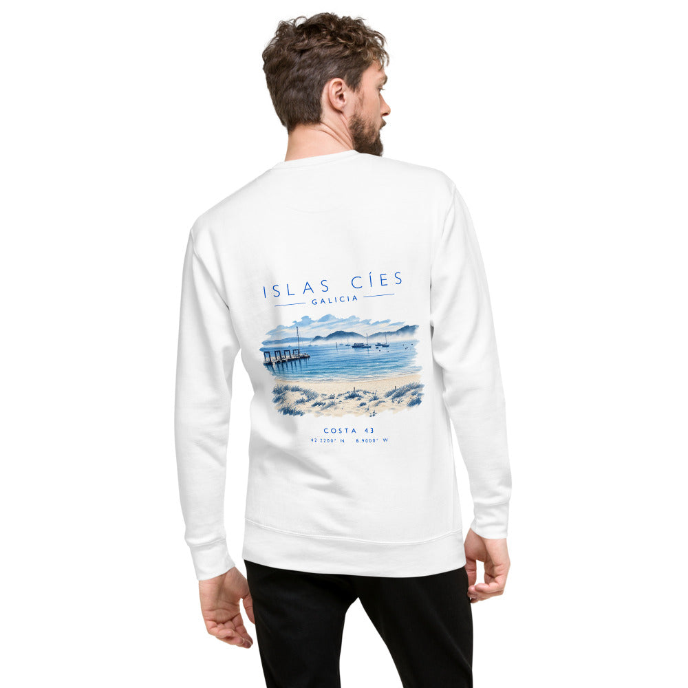 Sudadera Islas Cíes blanca de Costa 43, modelo de espaldas