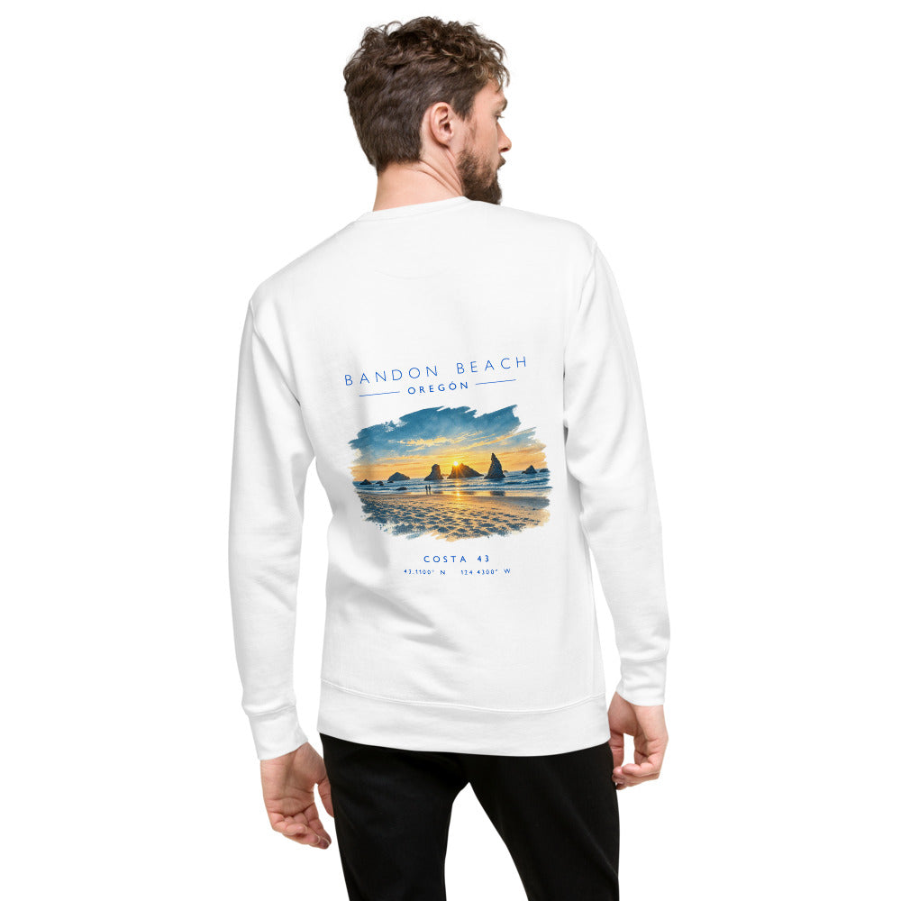 Sudadera Bandon Beach blanca de Costa 43, modelo de espaldas