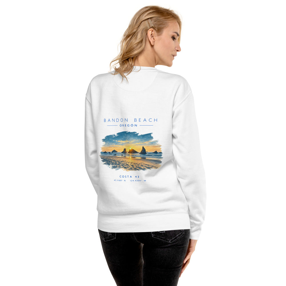Sudadera Bandon Beach blanca de Costa 43, puesta, de espaldas