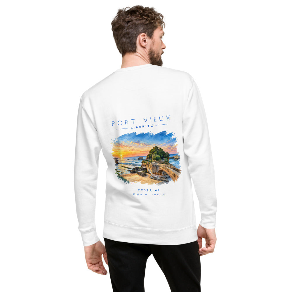 Sudadera Port Vieux blanca de Costa 43, modelo de espaldas
