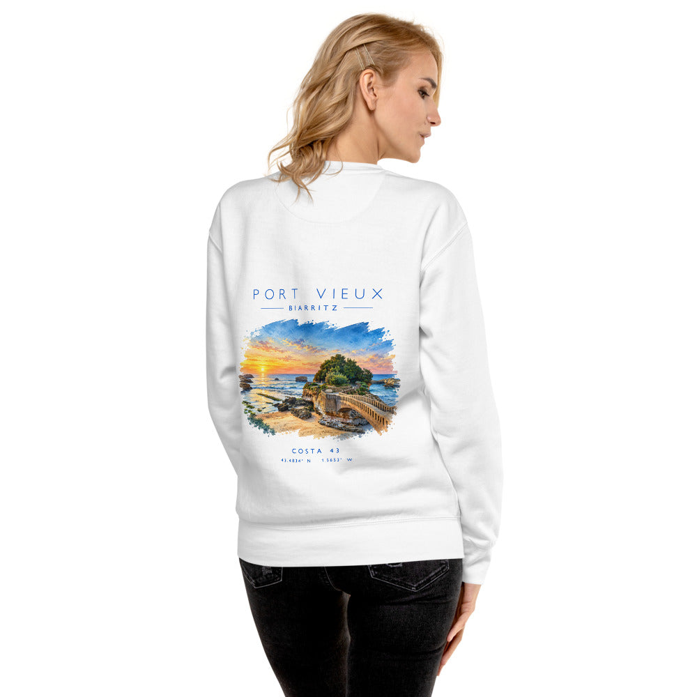 Sudadera Port Vieux blanca de Costa 43, puesta, de espaldas