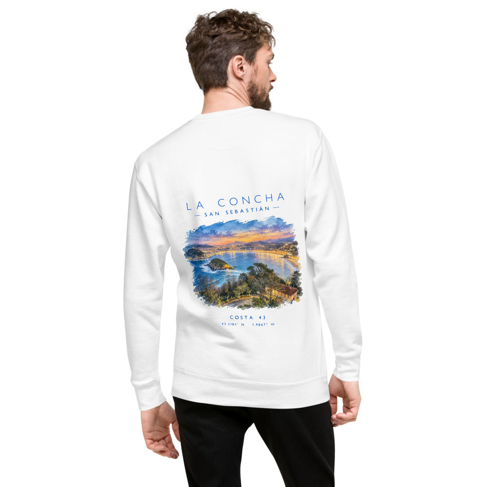 Sudadera La Concha blanca de Costa 43, modelo de espaldas