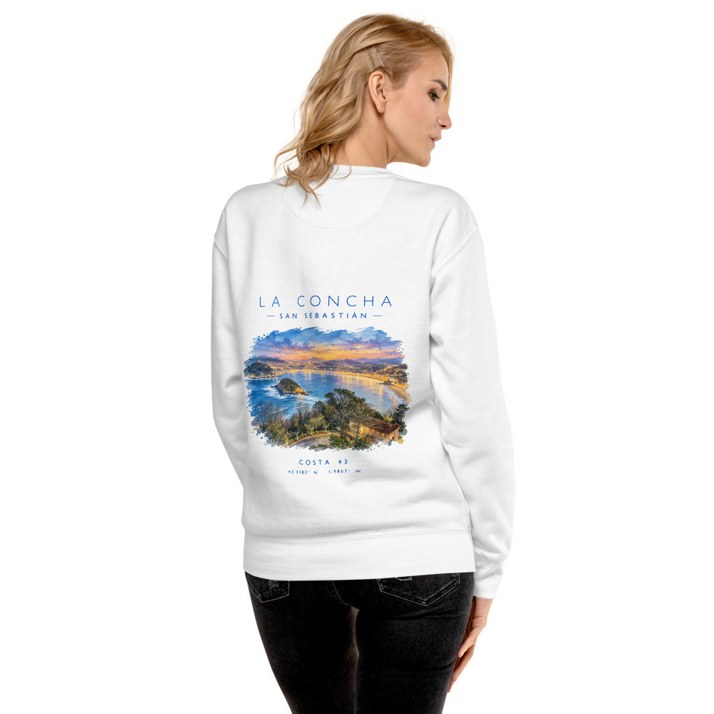 Sudadera La Concha blanca de Costa 43, puesta, de espaldas