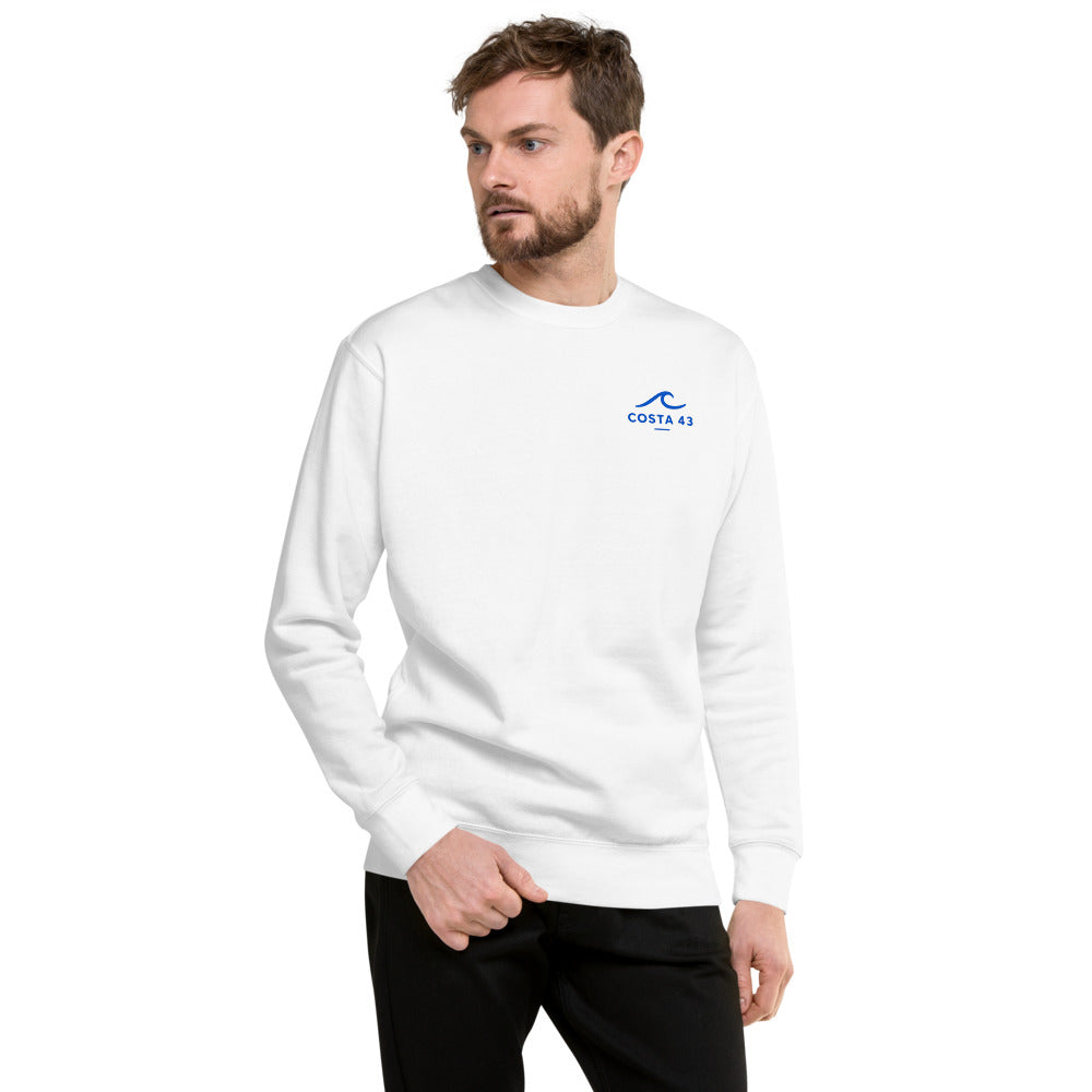 Sudadera Port Vieux blanca de Costa 43, modelo de frente